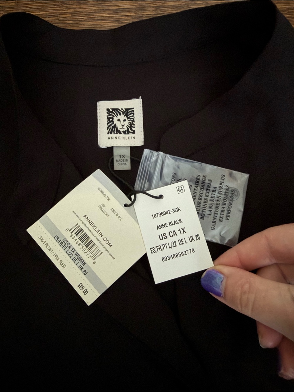Anne Klein Black V-Neck Blouse - Picture 3 of 5